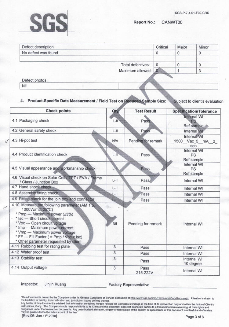 solar generator SGS certificate