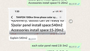 How many square feet of solar panel area is installed on 540 square meters?